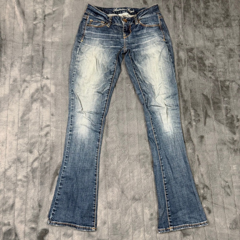 American Eagle Skinny Kick Jeans Womens 0 Medium Wash Super Stretch Bootcut 8982